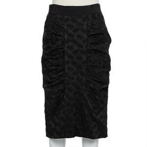 Dolce & Gabbana Black Jacquard Draped Detail polkadot Pencil Skirt 40